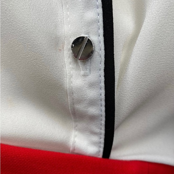 7TH AVENUE NEW YORK & COMPANY White & Black Button Up Long Sleeve Blouse Shirt,L - Picture 8 of 16